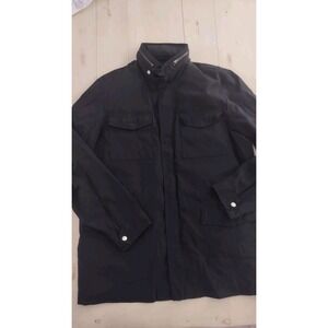Express Men's Canvas Cargo‎ Utility Style Jacket Black Zipped Hidden Hood Size L
